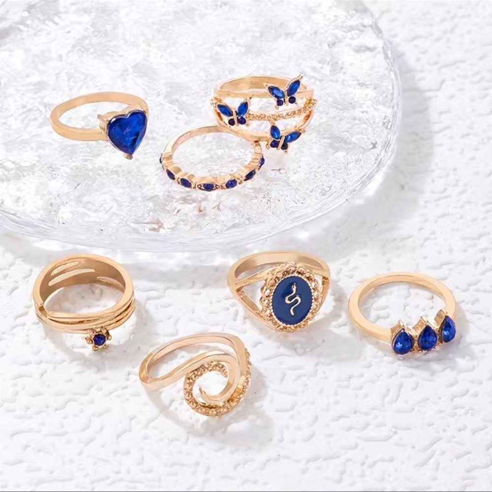 7-Piece Royal Blue Ring Set - Picture 3 of 6